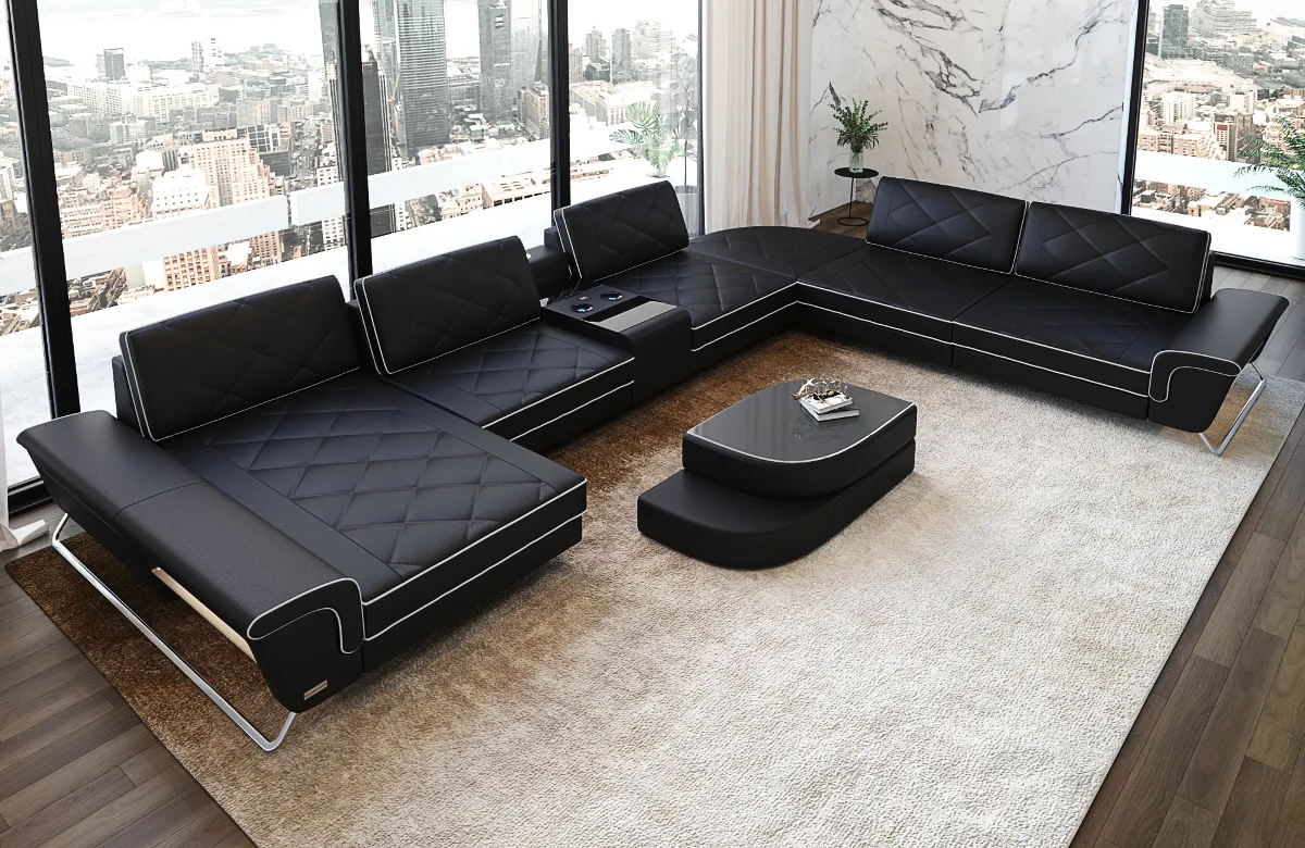 Büffelleder Wohnlandschaft Dion mit Ottomane U-Form XL