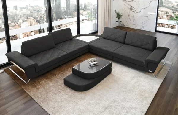 Wildlederoptik Ecksofa Dion mit Glas L-Form (Symmetrisch) M