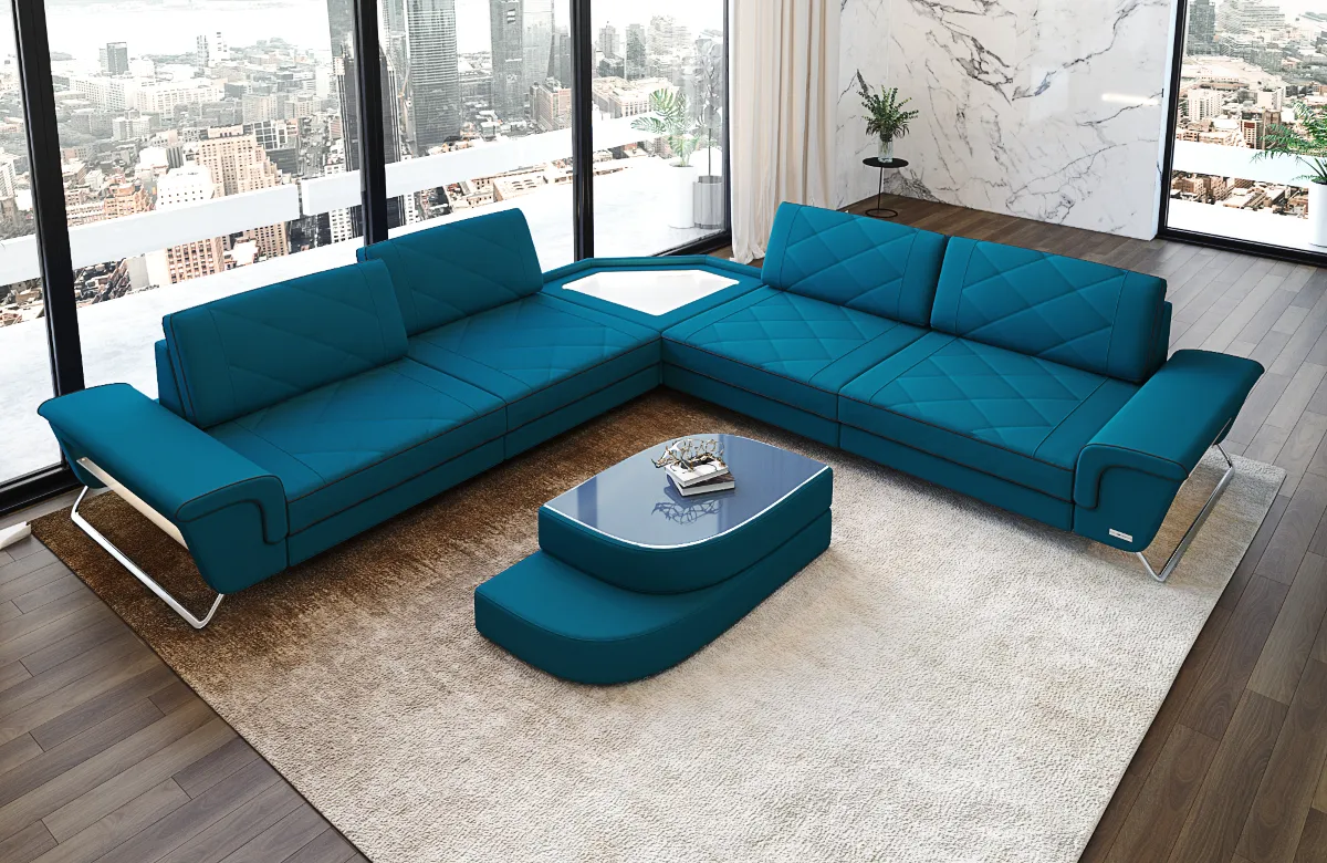 Mikrofaser Ecksofa Dion mit Glas L-Form (Symmetrisch) M