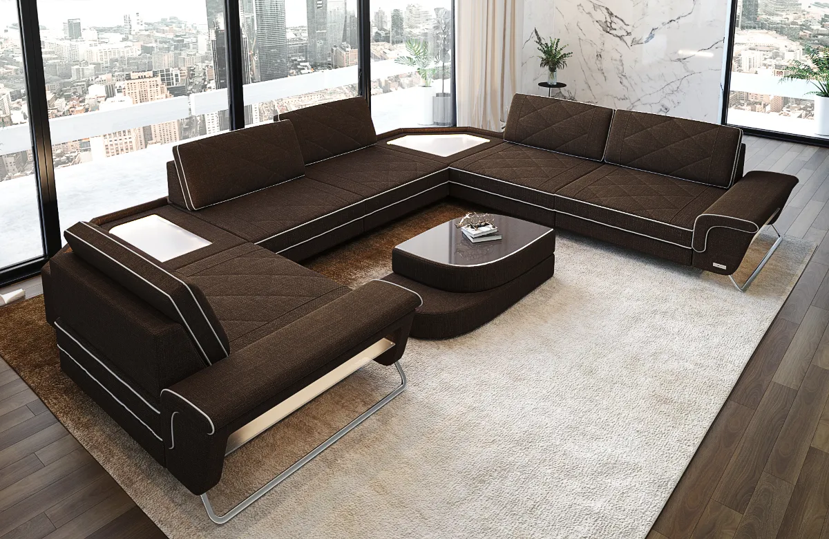 Webstoff Wohnlandschaft Dion mit Glas U-Form XL
