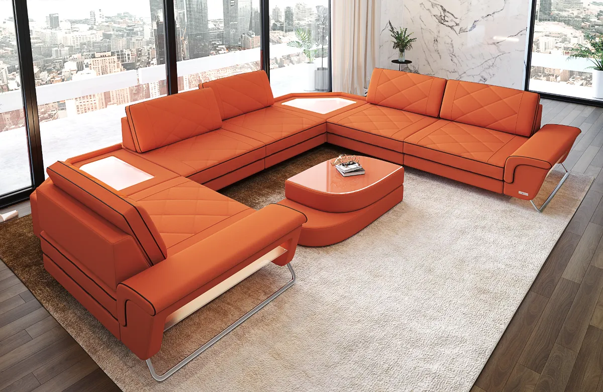 Mikrofaser Wohnlandschaft Dion mit Glas U-Form XL
