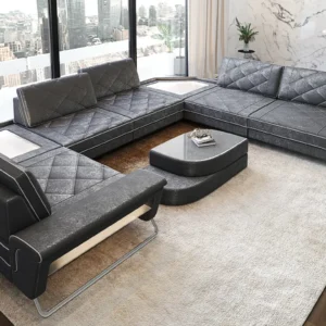 Samtstoff Wohnlandschaft Dion mit Glas U-Form XL