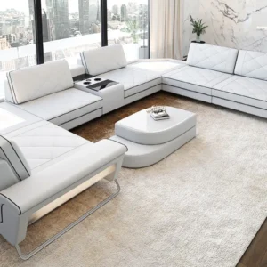 Echtleder Wohnlandschaft Dion mit Glas U-Form XL