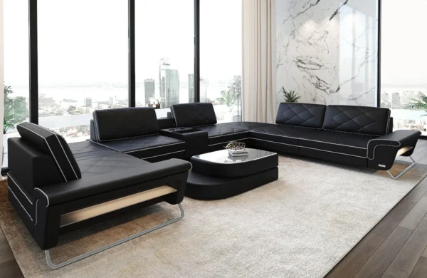 Echtleder Wohnlandschaft Dion U-Form XL – Bild 2