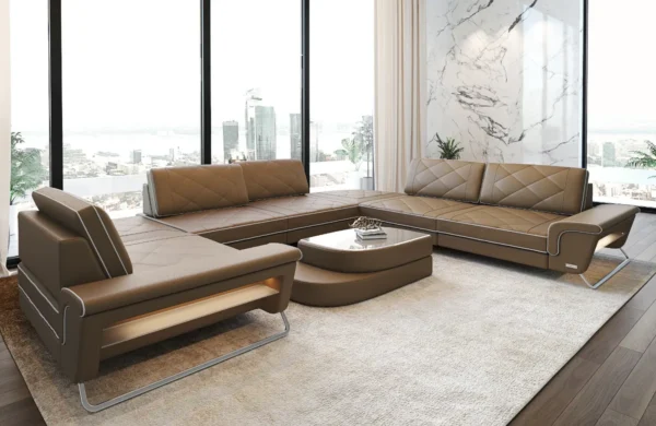 Echtleder Wohnlandschaft Dion U-Form XL – Bild 5