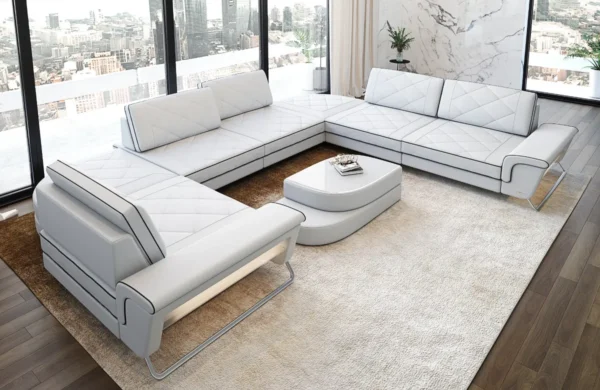 Echtleder Wohnlandschaft Dion U-Form XL – Bild 7