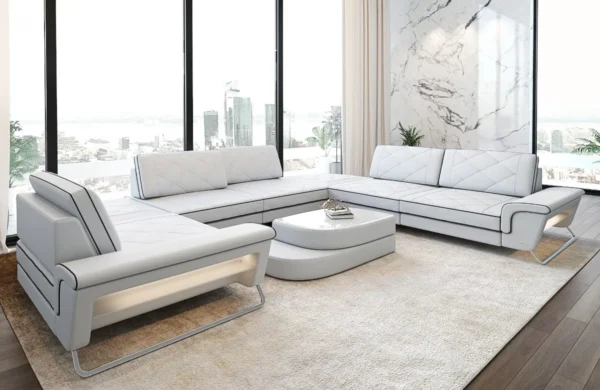 Echtleder Wohnlandschaft Dion U-Form XL – Bild 8