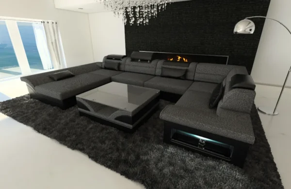 Webstoff Wohnlandschaft Eterno mit Ottomane U-Form L Mini – Bild 20
