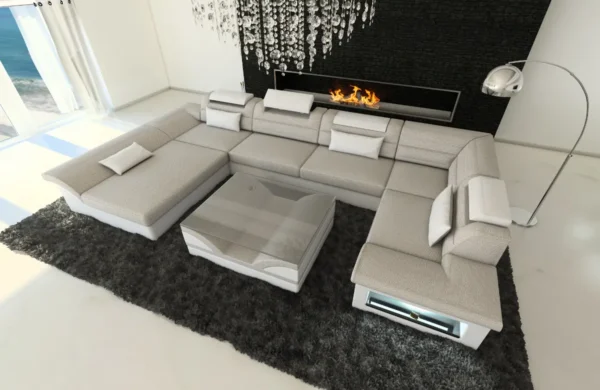 Webstoff Wohnlandschaft Eterno mit Ottomane U-Form L Mini – Bild 16