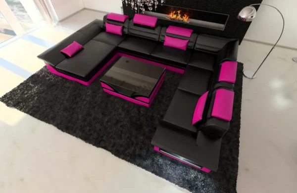 Echtleder Wohnlandschaft Eterno mit Ottomane U-Form XL Mini – Bild 22