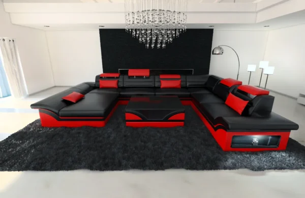 Echtleder Wohnlandschaft Eterno mit Ottomane U-Form XL Mini – Bild 30