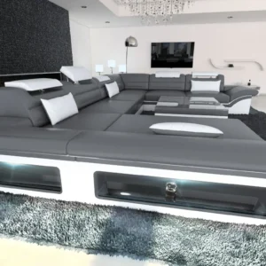 Echtleder Wohnlandschaft Eterno mit Ottomane U-Form XL Mini
