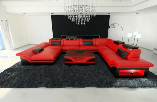 Echtleder Wohnlandschaft Eterno mit Ottomane U-Form XL Mini – Bild 12