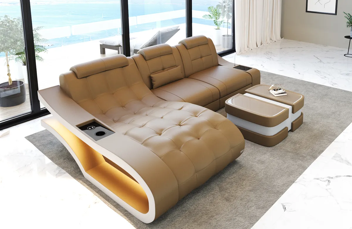 Echtleder Ecksofa Euphoria mit Ottomane L-Form S Mini