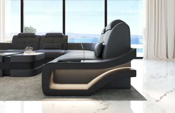 Kunstleder Wohnlandschaft Euphoria mit Ottomane U-Form XL Mini – Bild 13