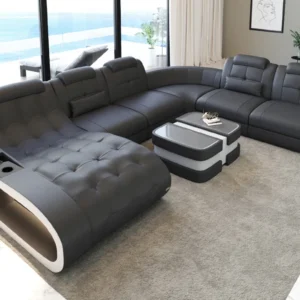 Kunstleder Wohnlandschaft Euphoria mit Ottomane U-Form XL Mini