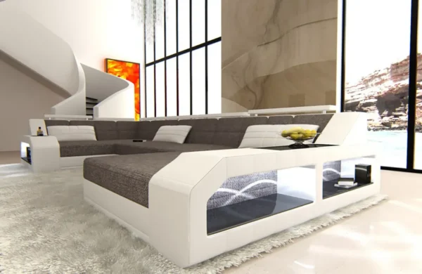 Webstoff Wohnlandschaft Minerva mit Ottomane U-Form L – Bild 8