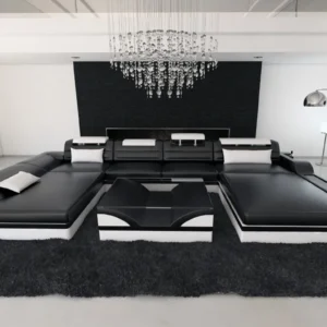 Kunstleder Wohnlandschaft Mirella mit Ottomane U-Form L
