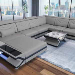 Mikrofaser Wohnlandschaft Noctis mit Ottomane U-Form XL Mini