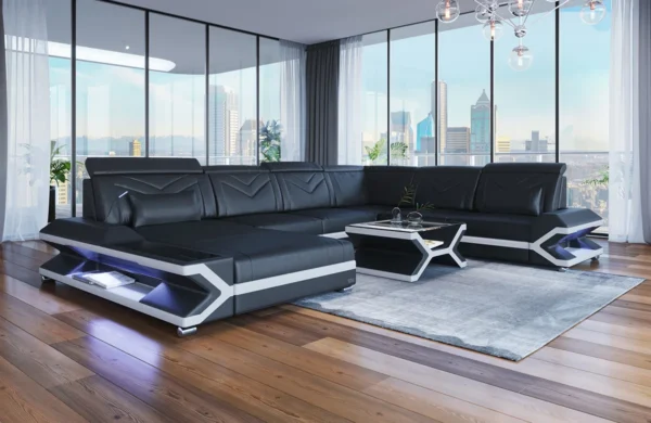 Büffelleder Wohnlandschaft Noctis mit Ottomane U-Form XL Mini – Bild 11