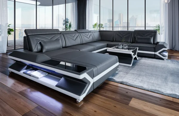 Büffelleder Wohnlandschaft Noctis mit Ottomane U-Form XL Mini – Bild 2