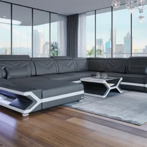 Büffelleder Wohnlandschaft Noctis mit Ottomane U-Form XL Mini