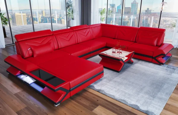 Büffelleder Wohnlandschaft Noctis mit Ottomane U-Form XL Mini – Bild 13