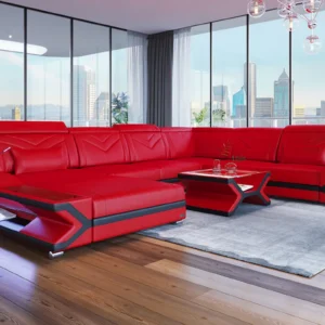 Büffelleder Wohnlandschaft Noctis mit Ottomane U-Form XL Mini