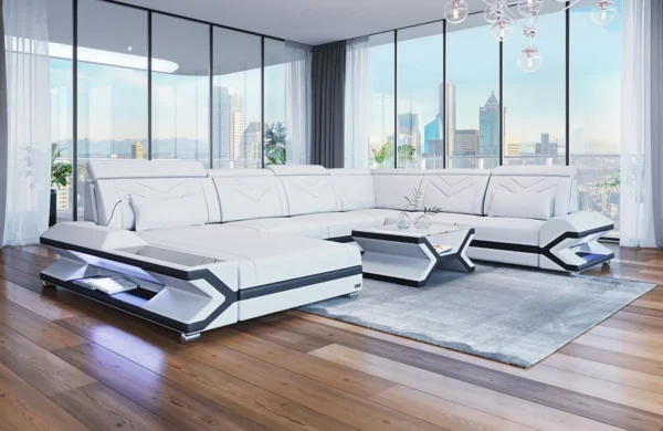 Büffelleder Wohnlandschaft Noctis mit Ottomane U-Form XL Mini – Bild 7