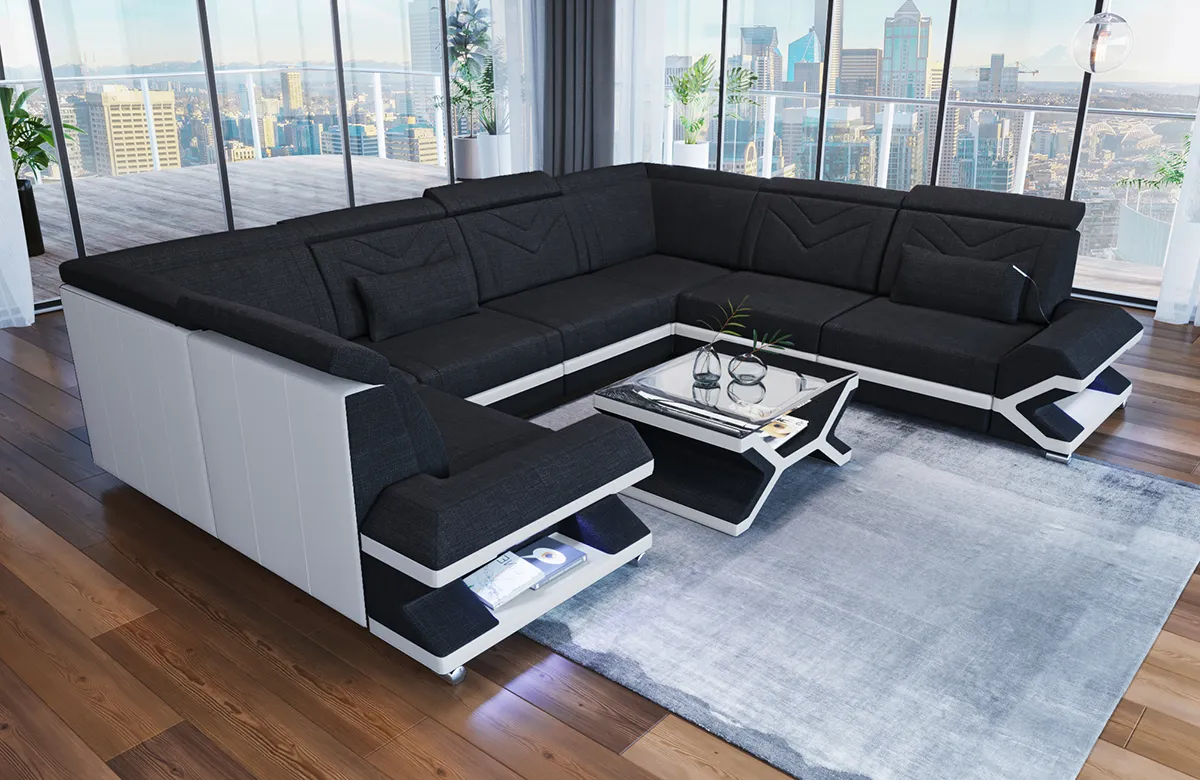Webstoff Wohnlandschaft Noctis U-Form XL Mini