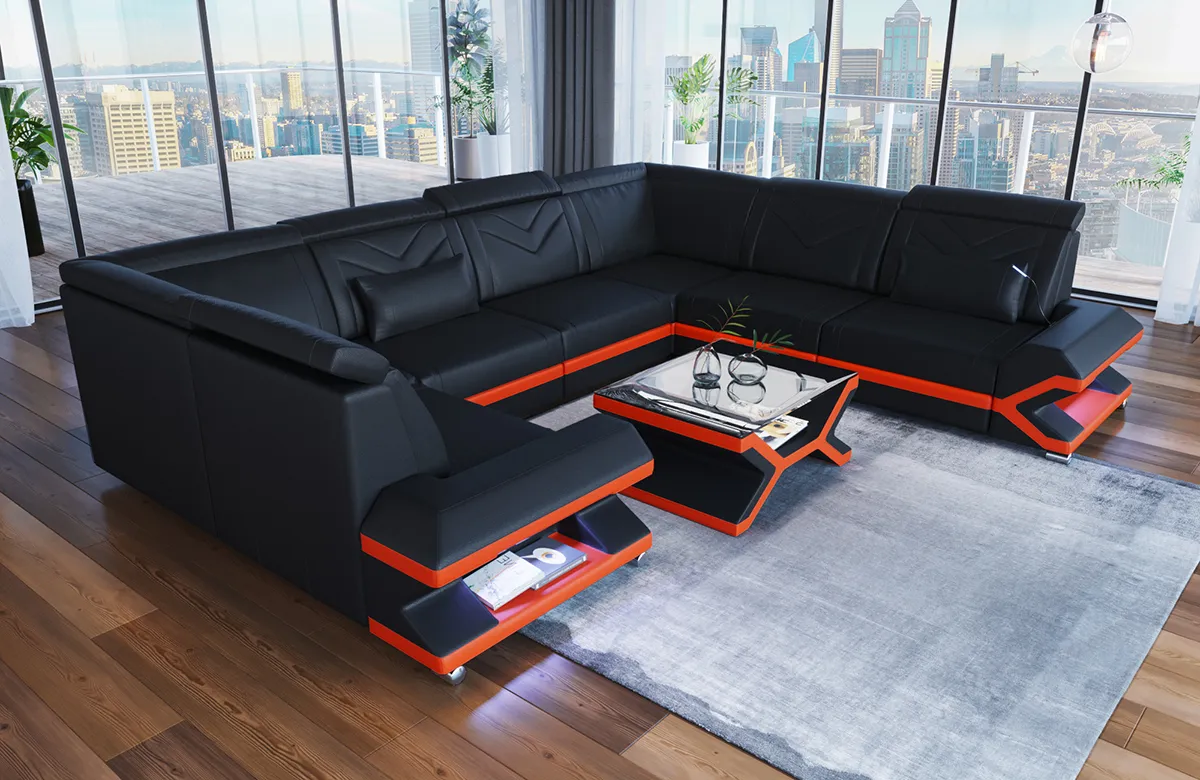 Büffelleder Wohnlandschaft Noctis U-Form XL