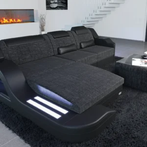 Webstoff Ecksofa Prestivo mit Ottomane L-Form S Mini