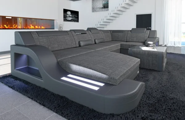 Webstoff Wohnlandschaft Prestivo mit Ottomane U-Form L – Bild 14