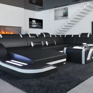 Kunstleder Wohnlandschaft Prestivo mit Ottomane U-Form L