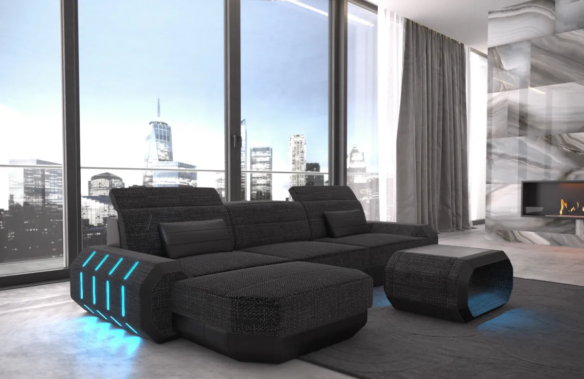 Webstoff Ecksofa Regalia mit Ottomane L-Form S Mini