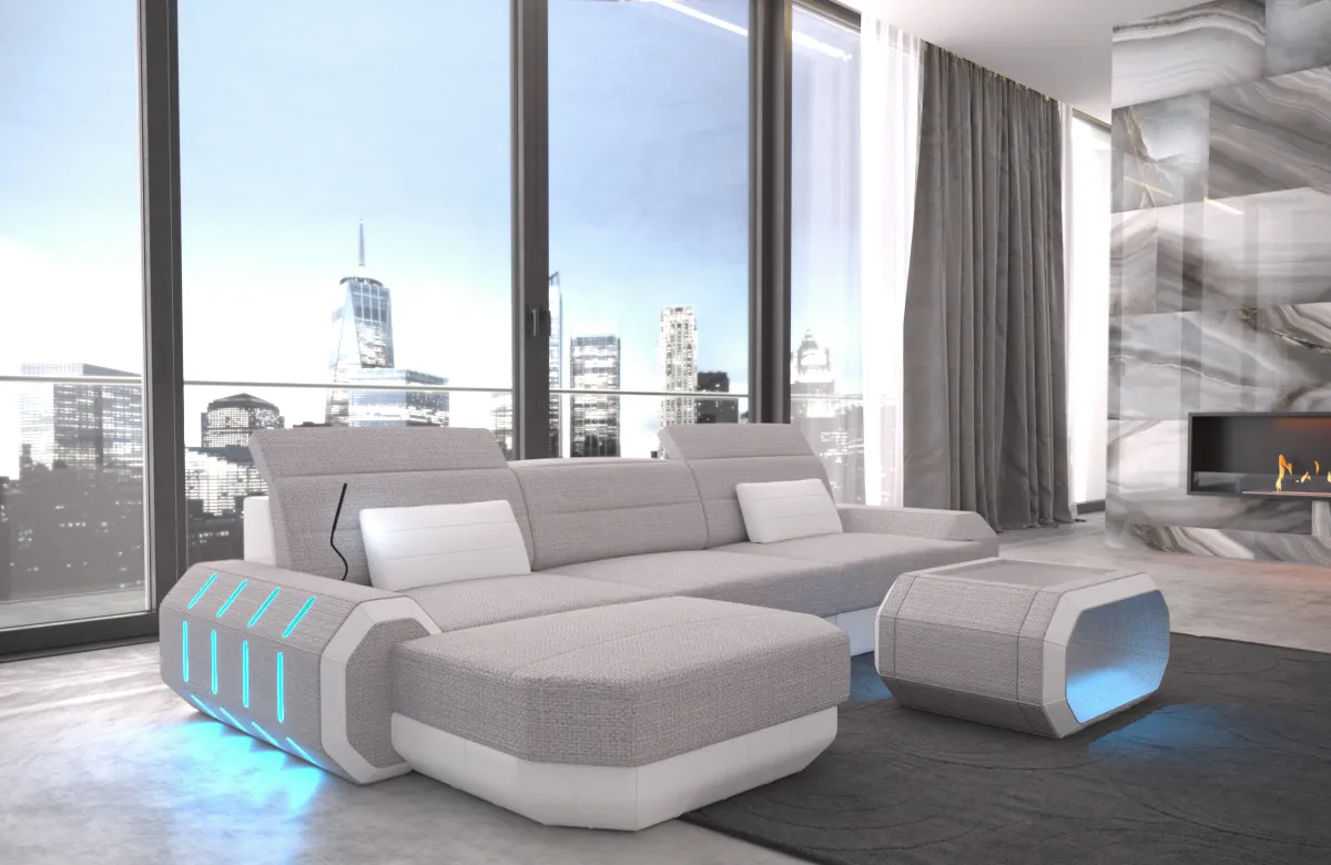 Webstoff Ecksofa Regalia mit Ottomane L-Form S