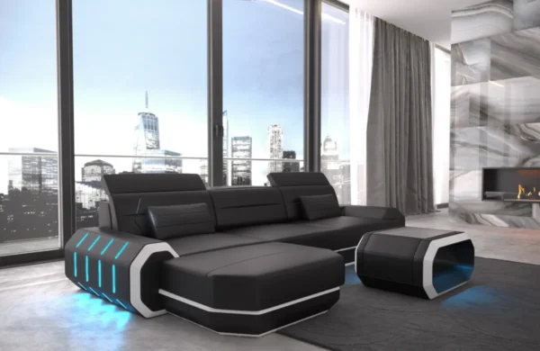 Echtleder Ecksofa Regalia mit Ottomane L-Form S Mini – Bild 7
