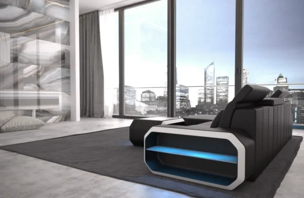 Echtleder Ecksofa Regalia mit Ottomane L-Form S Mini – Bild 9