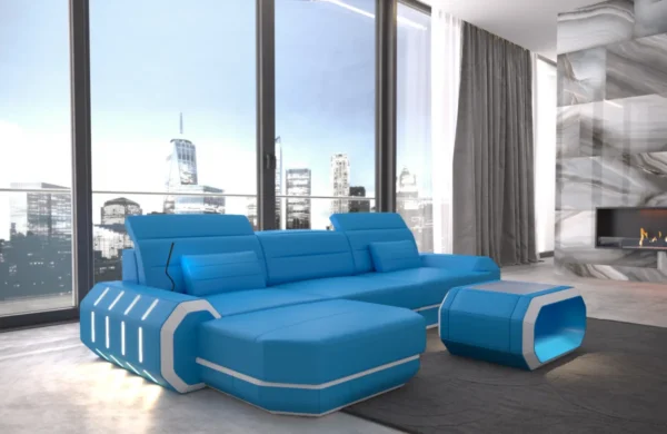 Echtleder Ecksofa Regalia mit Ottomane L-Form S Mini – Bild 4
