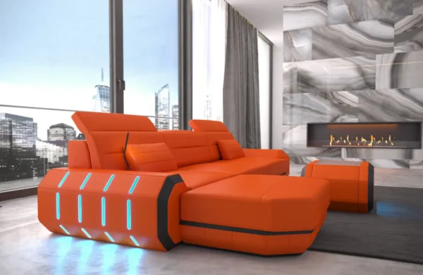 Echtleder Ecksofa Regalia mit Ottomane L-Form S Mini – Bild 2