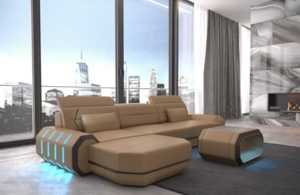 Echtleder Ecksofa Regalia mit Ottomane L-Form S Mini – Bild 10