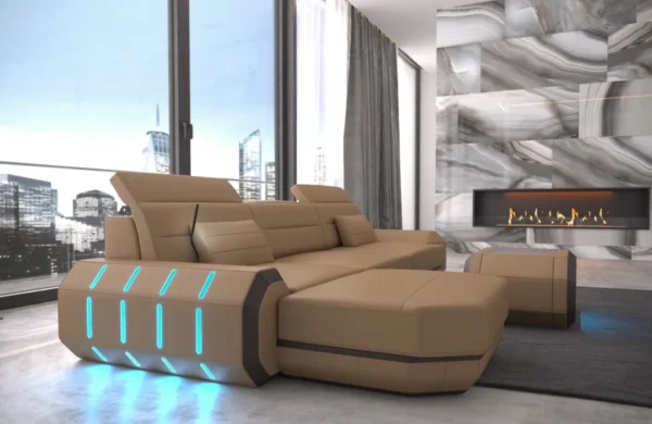 Echtleder Ecksofa Regalia mit Ottomane L-Form S Mini – Bild 11
