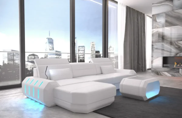 Echtleder Ecksofa Regalia mit Ottomane L-Form S Mini – Bild 13