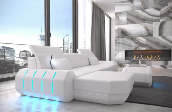 Echtleder Ecksofa Regalia mit Ottomane L-Form S Mini – Bild 14