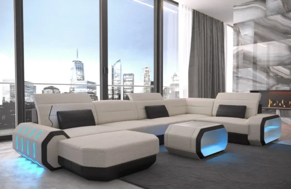 Webstoff Wohnlandschaft Regalia mit Ottomane U-Form L Mini – Bild 4