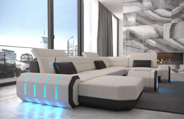 Webstoff Wohnlandschaft Regalia mit Ottomane U-Form L Mini – Bild 5