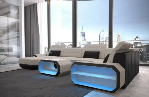 Webstoff Wohnlandschaft Regalia mit Ottomane U-Form L Mini – Bild 6