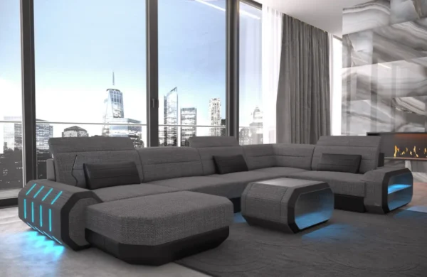 Webstoff Wohnlandschaft Regalia mit Ottomane U-Form L Mini – Bild 10
