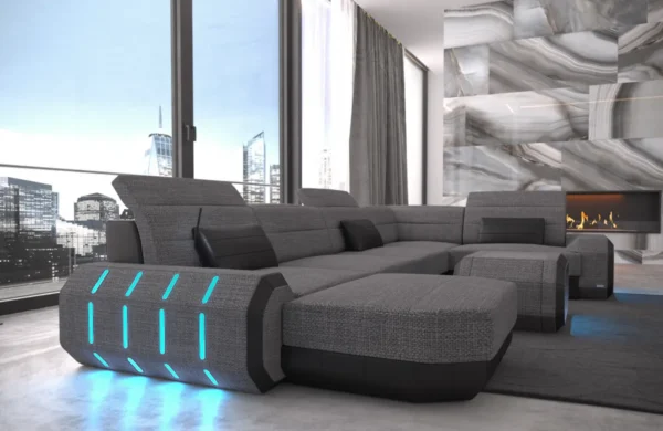Webstoff Wohnlandschaft Regalia mit Ottomane U-Form L Mini – Bild 11