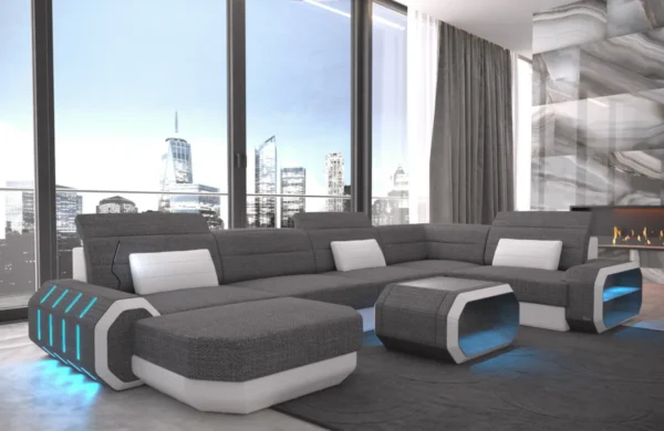 Webstoff Wohnlandschaft Regalia mit Ottomane U-Form L Mini – Bild 13